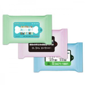 업소용 물티슈 제작 - 파스텔 3종 무광 물향기 물티슈 판촉물 10매용