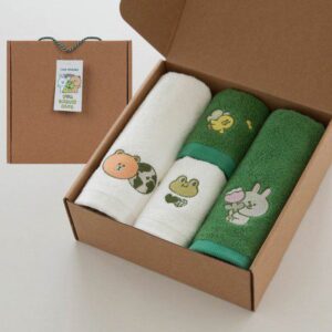 수건답례품 제작 국내산 무한타올 라인 그린뱀부 자수 세면&핸드 4P 박스포함 대표이미지