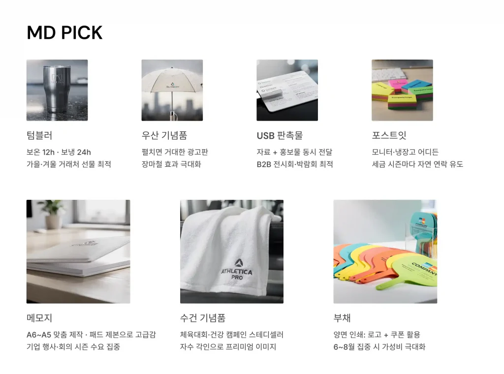 구미 판촉물 제작 업체 - 대한민국 전자산업 수도의 브랜딩 파트너 3 구미 판촉물 제작 md추천